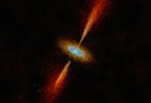 In a first, a newborn star’s spinning disk is seen in another galaxy